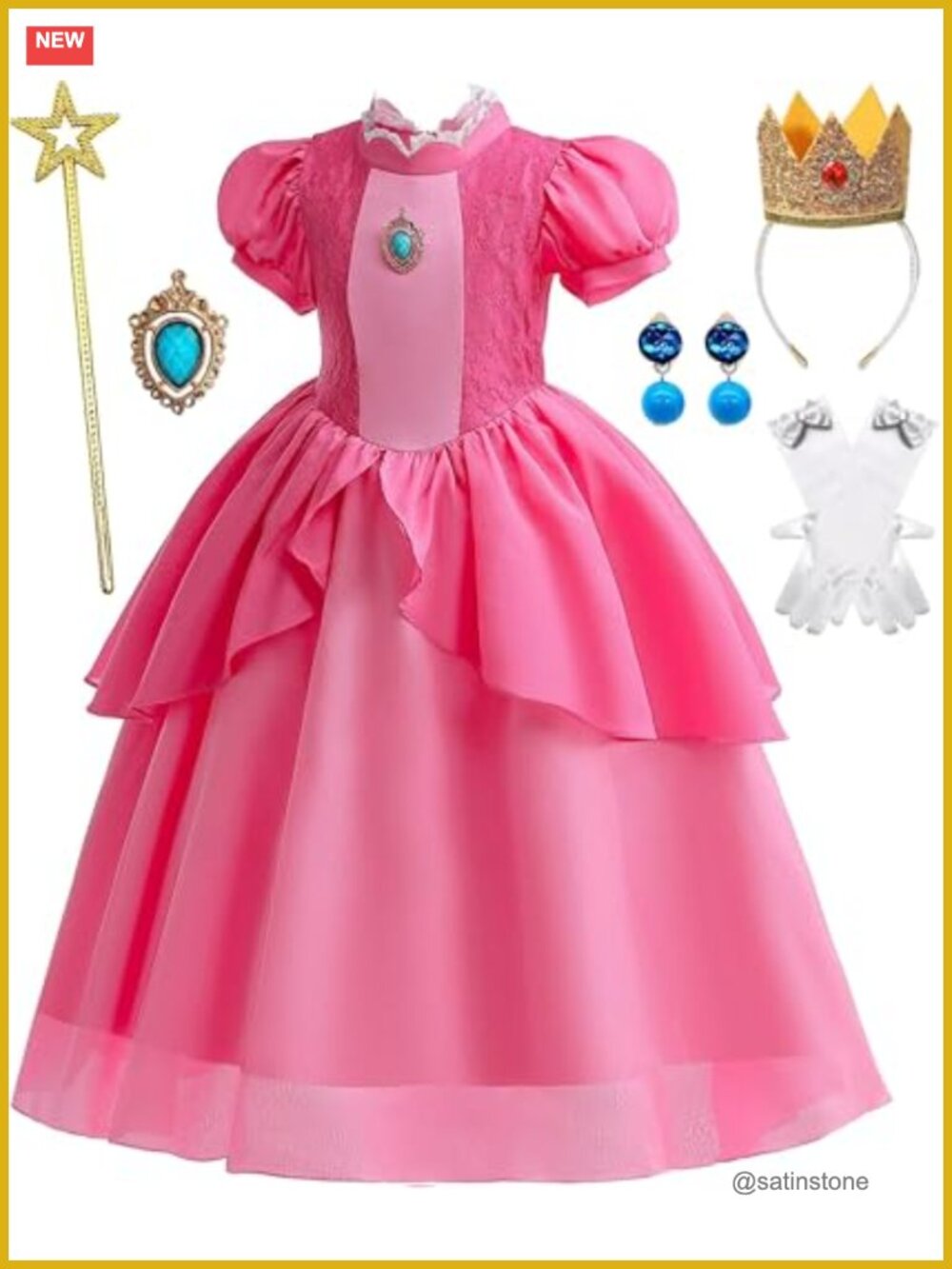 Princess Costume for Girls with Crown, Wand, Gloves